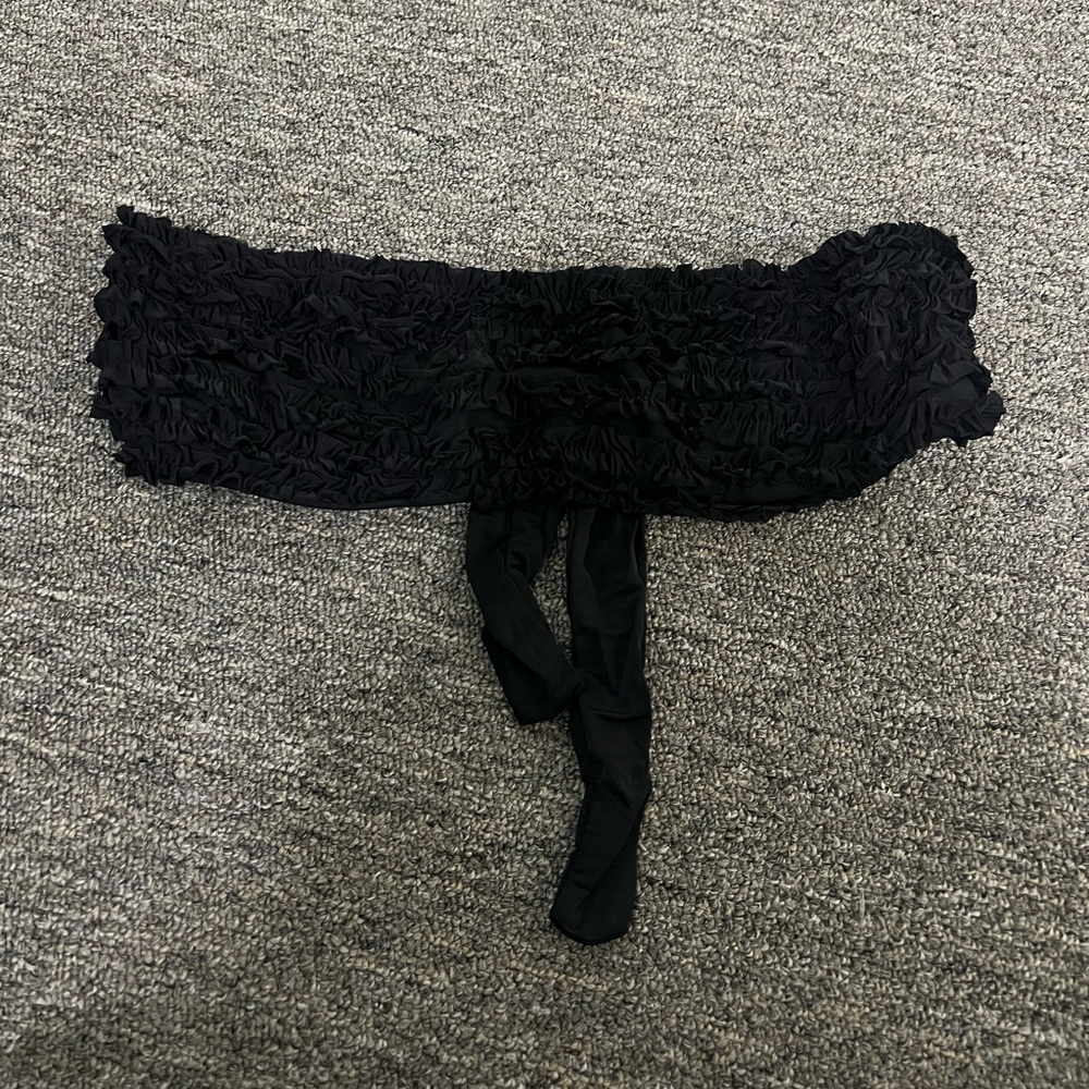 BCBGMAXAZRIA Swim Black Ruched Tie Back Bikini Top Size Medium
